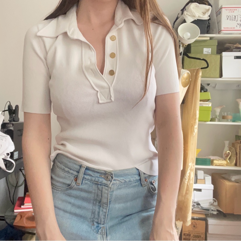 Louis Vuitton Cream Short Sleeve Fitted Polo Shirt